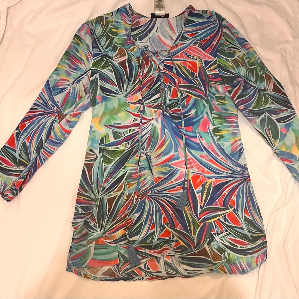 La Blanca Multicolor Tropical Lace-Up Swim Tunic - Picture 2 of 2